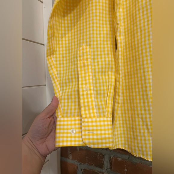 LL Bean Yellow Gingham Wrinkle Resistant Men's Shirt Size M - Picture 5 of 12